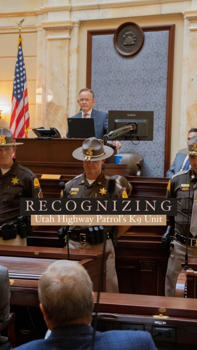 It was an honor to recognize @utahhighwaypatrol troopers and K9s. K9s, together with their handlers, work to keep our Capitol and state safe. We would not be able to do the job we were elected to do without their service and sacrifice.